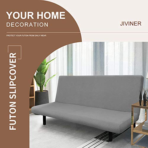 Jiviner Super Stretch Futon Cover Spandex Jacquard Futon Slip Cover Full Size Soft Armless Sofa Bed Slip Covers For Futon Mattress With Elastic Bands (Futon, Light Gray) #TOP1