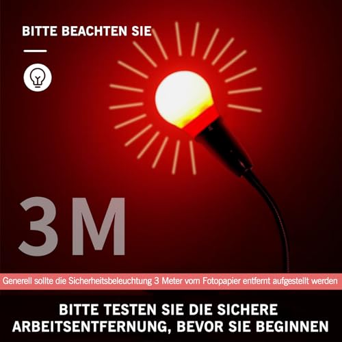 eTone Darkroom Safe Light, rote LED-Schreibtischlampe mit Clip, 360 Grad einstellbar, geeignet für die Verarbeitung von S/W-Film und S/W-Druckpapier (5W)