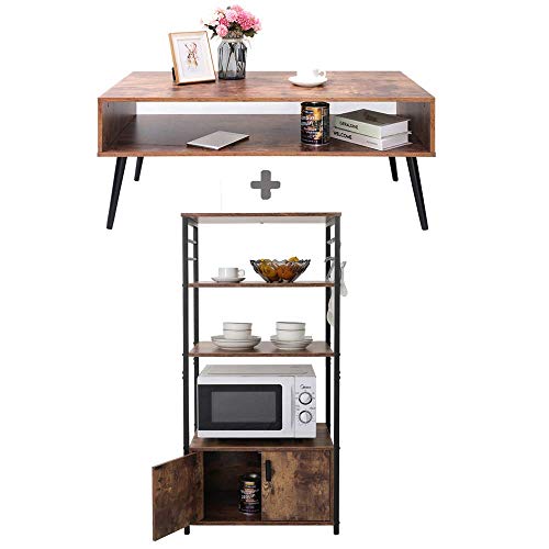 IWELL Mid-Century Coffee Table and 4 Tier Kitchen Bakers Rack Bundle, IWELL Mid-Century Coffee Table and 4 Tier Kitchen Bakers Rack Bundle,