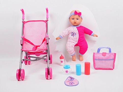 image for DREAM COLLECTION Gi-Go: 14' Baby Doll with Stroller Set, Accessories I