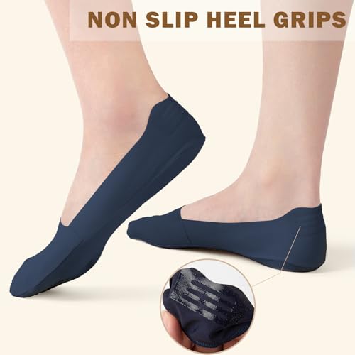 Image of Sofier No Show Socks Womens, Non Slip Low Cut 6 Pairs Thin Silky Dress Footies Liner Invisible Socks Flats Loafers Sneakers