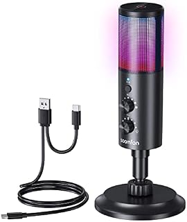 SOOMFON Gaming USB Microphone - RGB USB Condenser Microphone for PC with 11 RGB Lighting Effects, One-touch Mute Gain Control for Gaming, Podcasting, Streaming and Recording