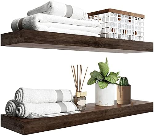 YIHATA Floating Shelf, Large 24 inch Wall Mounted Wooden Shelves Set of 2, Hanging Floating Shelf Bracket for Bedroom, Bathroom, Living Room, and Kitchen Storage Decoration