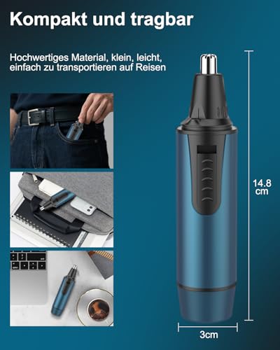 Nasenhaartrimmer Herren, USB Wiederaufladbar Nasenhaarschneider 3 in 1 Set Ohrhaarschneider mit Doppelschneideklingen, Schmerzfreier Augenbrauen und esichtshaartrimmer für Männer und Frauen