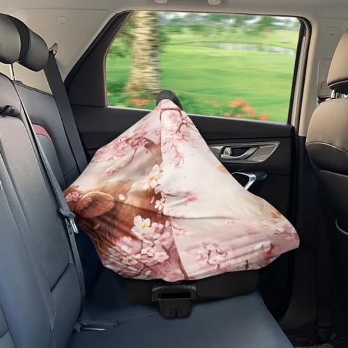 Image of Wanyint Highland Cow Flower Pink Infant Car Seat Cover Cute Car Seat Cover for Babies, Carseat Canopy Baby Breastfeeding Stroller High Chair Shopping Cart Cover