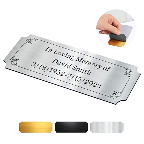 Image of Engraved Name Plates, 1 inch x 3 inch Personalized Name Plate, Trophy Plates Engraved, Brass Plaque, Custom Name Plate for Urn, Brass Name Plates with Adhesive Backing(Silver, 3x1 in)