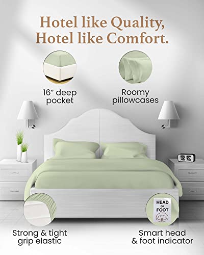 Image of Good Sleep Bedding Bed Sheets Full Size, 4 Piece, 100% Egyptian Cotton Full Sheet Set, Silky Sateen Weave, Ultra-Soft & Durable Hotel Sheets, 16 inch Deep Pocket Full Bed Sheets - Sage