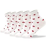CUTIE MANGO 5 Pairs Women's Heart Pattern Print Cotton Daily Casual Crew Socks Novelty Premium Fashi