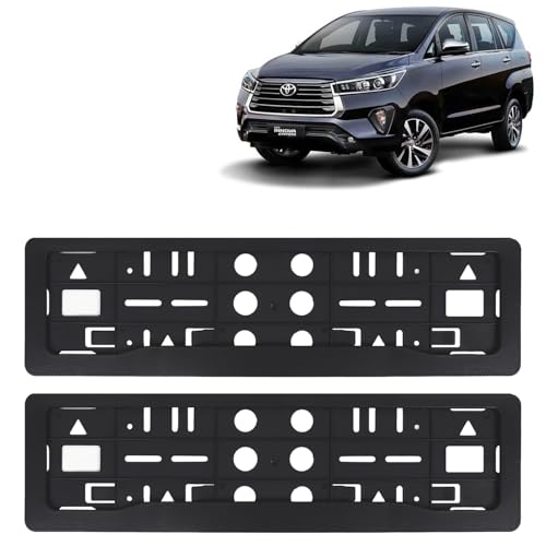 Image of KINGSWAY Innova Crysta Car Number Plate Frames for All 2021 Onwards Models of Toyota Car Registration Plate Holders, Black Licence Plate Covers (Front and Rear), Universal Size 51.5 x 14.5 cm