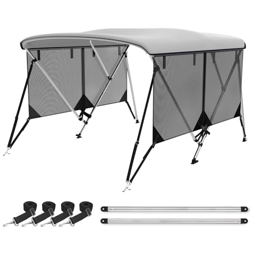 Image of Bimini Top for Boats Boat Canopy with Mesh Sidewalls (Grey,3 Bow 67 inch-72 inch W)