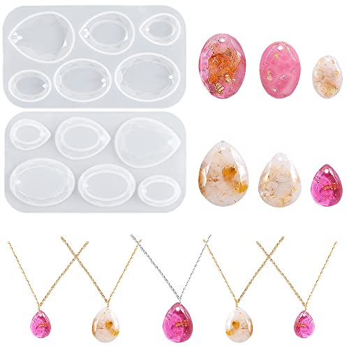 Nifocc 2 piezas joyas de resina epoxi formas colgante collar pendientes moldes de silicona forma lágrima ovalada joyería resina hierro fundido molde de fundición cristal molde para manualidades