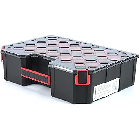 Sorting Box Assortment Box Small Parts Magazine with Dividers Ergonomic Handle Plastic Transparent Lid 390 x 284 x 105 mm Cover