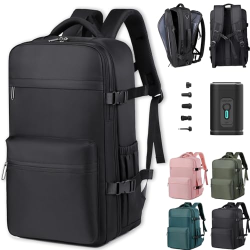 Lunapack Backpack, Vacuum Travel Back Pack with Compression, Large Capacity Waterproof Expandable Bacpacks (Black)