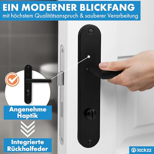 lockzz Türgriff Drückergarnitur Estenfeld, Edelstahl schwarz matt, Türbeschlag für Badezimmertüren, Langschild, L-Form, WC - Badezimmer
