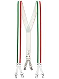 Echt Leder Rückenteil Xeira Hochwertige Hosenträger England/Holland/Frankreich/Deutschland/Italien/WM Design mit echten Leder und 3 stabilen Fußball Clips und 6 Clips (Italien - 6 Clips)