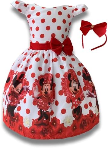 Vestido Infantil Menina Minnie Branco com Vermelho Poa Comemorações Festa Luxo Aniversário