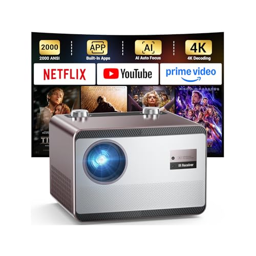 Projector 4K with WiFi and Bluetooth [2000 ANSI/AI Auto Focus/Official Licensed Apps], Outdoor Movie Projector with Smart TV OS 2.0 & Dolby, HAPPRUN Home Theater Projector for Indoor/Outdoor Use