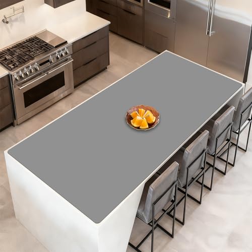 Image of 84''x24'' Extra Large Silicone Mat for Kitchen Counter, Heat Resistant Countertop Protector, Non-Slip Waterproof Kitchen Island Mat, Easy to Clean, Light Gray