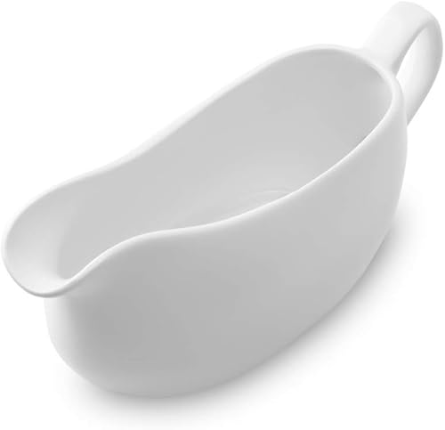 Nucookery - Salsera grande de 14onzas con asa ergonómica - Salsera blanca de porcelana fina con pico antigoteo para gravy, salsa caliente, aliño de