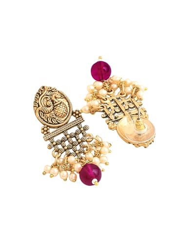 Image of Yellow Chimes Jewellery Set For Women | Red Stone Beads Necklace Set For Women | Traditional Gold Plated Jewellery Set For Girls | Birthday Gift For Girls & Women For Wife
