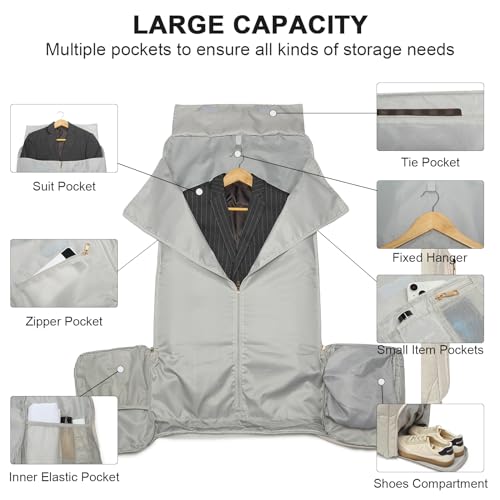 Image of seyfocnia Carry On Garment Bag for Women, Convertible Travel Garment Bag, 2 in 1 Hanging Suitcase Suit Business Travel Bag Overnight Bag, White Brown