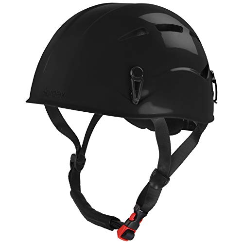 Foto von ALPIDEX Kletterhelm | Norm EN 12492 Kletterausrüstung Hartschalenhelm | Universal Passend | Robust | Klettersteighelm | Jugendliche | Erwachsene, Farbe:Black