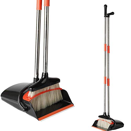 Black Broom and Dustpan Set | Long Handle for Home Kitchen Room Office | Wisp and Dust Cleaner by QJQBMAI Black Broom and Dustpan Set | Long Handle for Home Kitchen Room Office | Wisp and Dust Cleaner by QJQBMAI