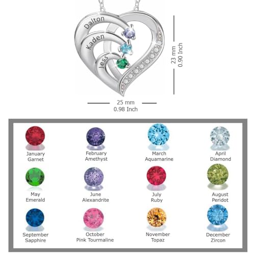 Image of TRUESILVER ACPL 925 Sterling Silver Personalized Photo Necklace for Women | Custom Couple Heart Pendant with Name Date & Birthstone | Engraved Picture Necklace Gift for Wife Mother Anniversary Birthday