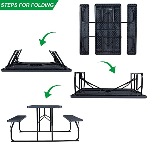 Ecotouge Folding Picnic Table Bench Set, Outdoor Portable Heavy Duty Camping Picnic Tables With All Weather Wood-Like Table Top For Adults, 5 Feet #TOP3