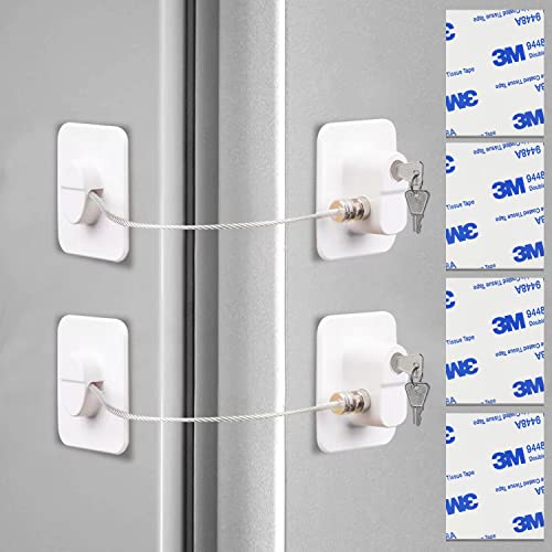 2 Piezas Cerradura para Puerta de Frigorífico, Candado para Nevera con Llaves, Candados para Frigorificos de Niños y Bebés, Cerradura Nevera, para Armarios, Neveras y Congeladores, Blanco