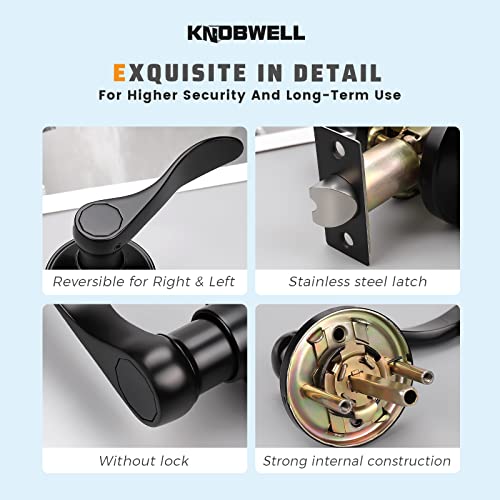 Knobwell 1 Pack Matte Black Closet Door Handles Door Levers, Classic Passage Door Levers For Hall And Closet Keyless, Used For Closet Black/White Wooden Door #TOP5