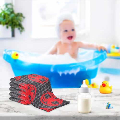 Image of vvfelixl Red Spiders Silhouettes Baby Burp Cloths Baby Muslin Washcloths for Boys Girls Cotton Baby Face Towel for Newborn Infants Soft and Absorbent 11.8 X 11.8 in, 5 Pack