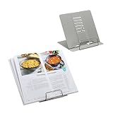 Relaxdays Buchständer, 2er Set, Leseständer 6-Fach höhenverstellbar, Kochbuchhalter mit Klemme, Küche, Stahl, grau