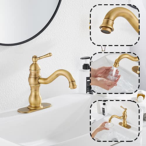 GGStudy Single Handle One Hole Antique Brass Bathroom Sink Faucet Matching Pop Up Drain with Overflow Bathroom Vanity Faucet by GGStudy - Image 3