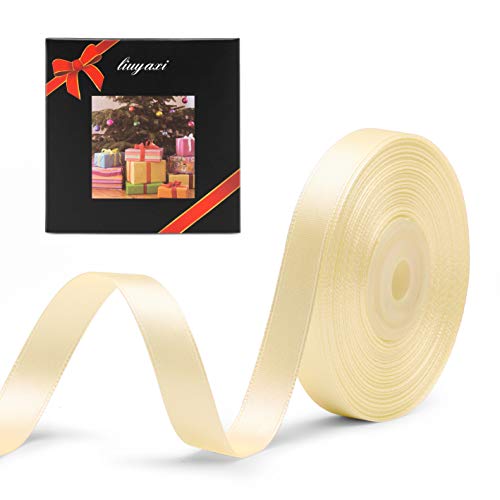Image of Solid Color Double Faced Beige Satin Ribbon 3 /8 inch X 25 Yards, Ribbons Perfect for Crafts, Wedding Decor, Bow Making, Sewing, Gift Package Wrapping and More