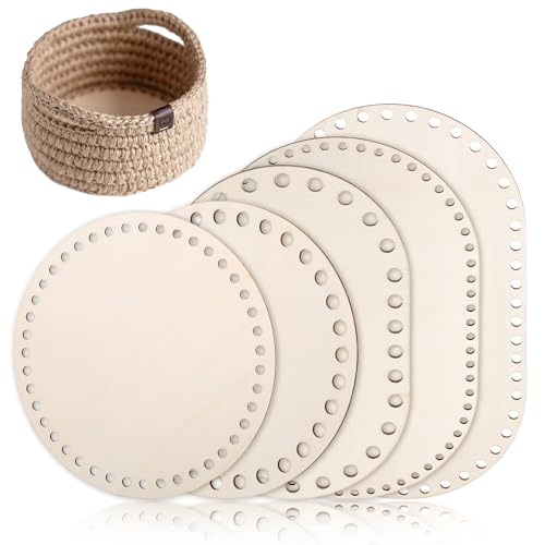 WUISOLQP 5 Unidades de Suelo de Mimbre para Ganchillo, Base de Madera Natural, Juego para Manualidades, 15/20/25/30 cm