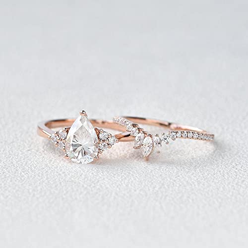Ydd 10K White Gold 1.5Ct Pear Moissanite Engagement Rings For Women Bridal Set 2Pcs Pear Vine Vintage Inspired V Shaped Wedding Band Anniversary Free Engraved #TOP1