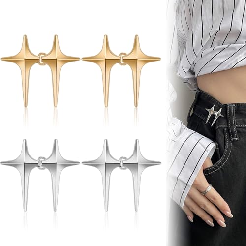 4 Paare Knöpfe Hosen Enger Machen Clip,Einstellbar Hosenbund Enger Machen,Nähfreiknopf Hosen Verkleinern Clip,Hosenknopf Zum Enger Machen,Waist Clip für Damen Hosen Jeans Rock (Silber Gold)