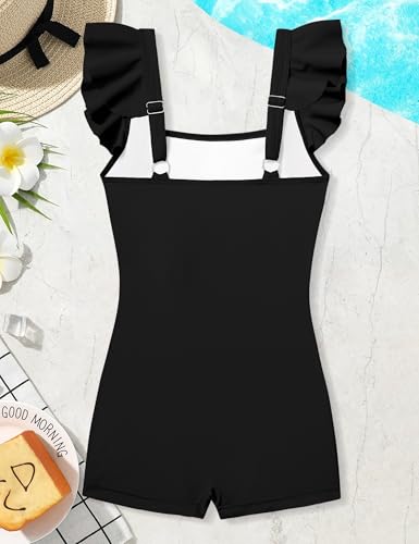 Girls Swimsuit Ruffle Girl One Piece Bathing Suit Solid Swimsuits Ruched Sleeveless Girls' Swimwear for 7-14 Years 5