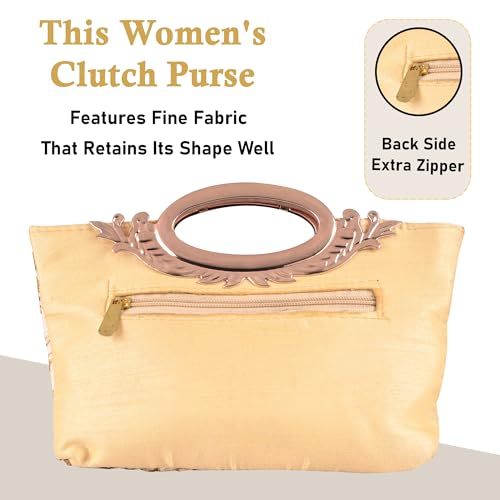 Image of Kuber Industries 2 Pcs Polyester Hand Bag for Woman with Zip Closure | Ladies Purse | Lightweight Party and Wedding Clutch Purse for Women | Kada Design - Cream