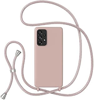 ZTOFERA Crossbody Lanyard Case for Samsung Galaxy A53 5G, Liquid Silicone Protective Phone Case with Strap Adjustable Neck Cord Necklace Soft Cover for Samsung A53 5G, Pink
