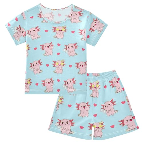 Pajama Short Sets Cute Axolotl Soft Cotton Summer Sleepwear 2 Piece PJS Size 5-14T