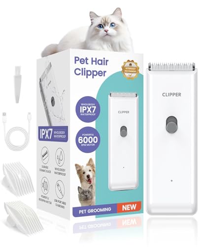 LEMULEGU Dog Clipper for Matted & Long Hair,Quiet Pet Paw Hair Trimming Groomer,Handy Cordless Rechargeable Waterproof Shaver Kits for Cats,Small Dogs & Animals White