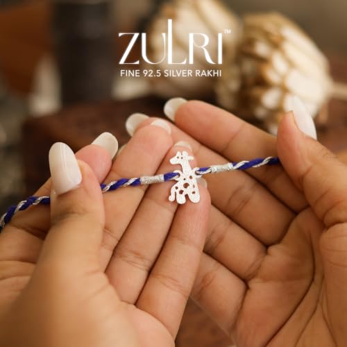 Image of 92.5 Pure Sterling Silver Giraffe Kids Thread Rakhi For Rakshabandhan | Rakhi With Fragrance Greeting Card & Roli Chawal and Silver Certificate of Authenticity
