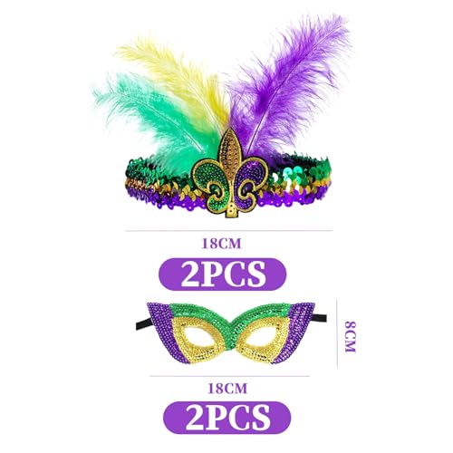 2 Stücke Pailletten Federhaarbänder, 2 Stück Masken, Kreative Farbanzüge, Maskerade -Requisiten, Festliche Party -Kostümzubehör.