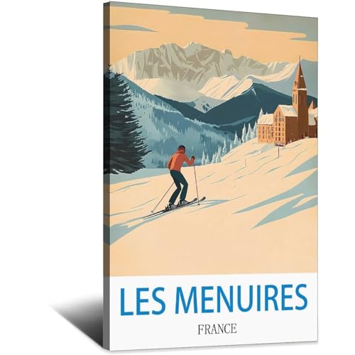 Poster de voyage vintage Les Menuires France 60x90cm de style retro pour decoration murale