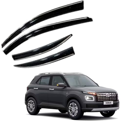 Image of CAR SAAZ Chrome Line Door Visor for Venue (2022-Present) (Set of 4Pcs) | Rain Guard | Wind Deflector