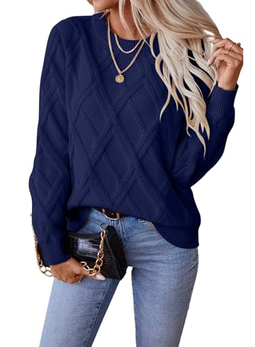SHEWIN Sweaters for Women Crewneck Womens Fall Tops Casual Cable Knit Sweater Lightweight Womens...