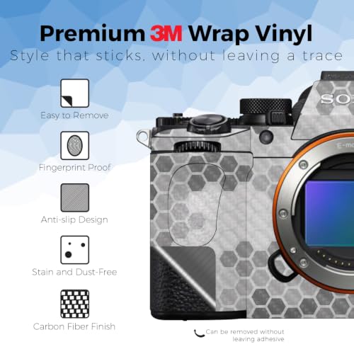 Image of Carbon Fiber Camera Skin Compatible with Sony Alpha A7 Mark V (2025) - Camo Hexadots - Premium 3M Vinyl Protective Wrap Decal Cover - Easy to Apply | Crafted in the USA by MightySkins