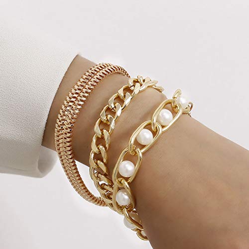 Bohend Moda Layered Bracciali Oro Perla Regolabile Mano Catena a più strati Metallico Braccialetto Gioielleria per donne e ragazze